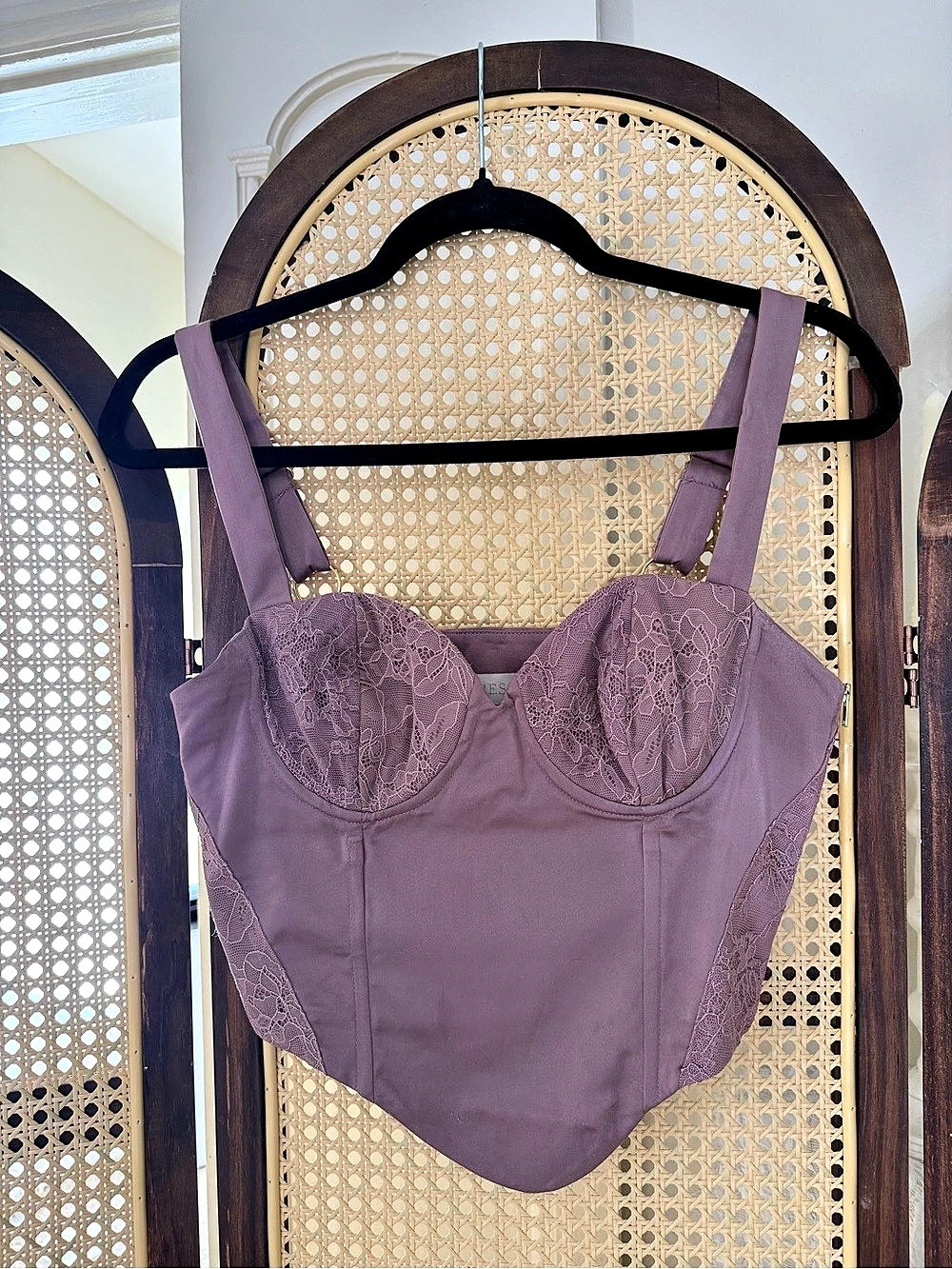 MESHKI Lace Bustier Bodysuit in Purple Lilac Small